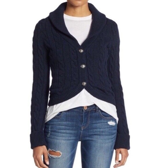Free People Sweaters - Free People Navy Viceroy Short Shawl Collar Fitted Cardigan - MSRP $128